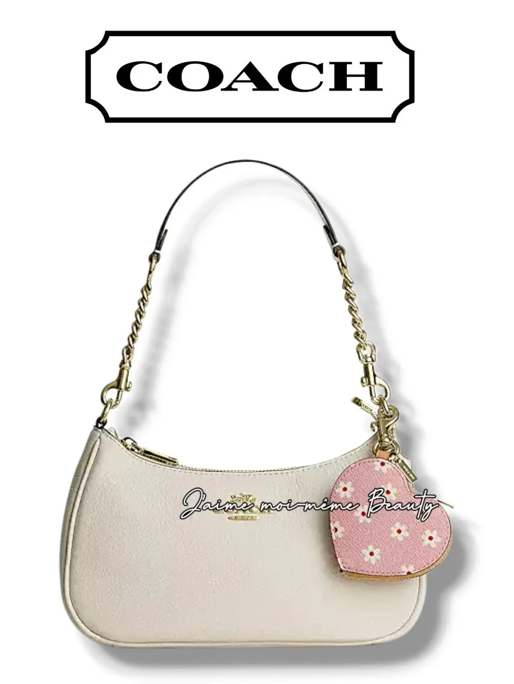 Coach Baby Pink Blush Pink Floral Heart Coin Purse with Gold Hardware - New